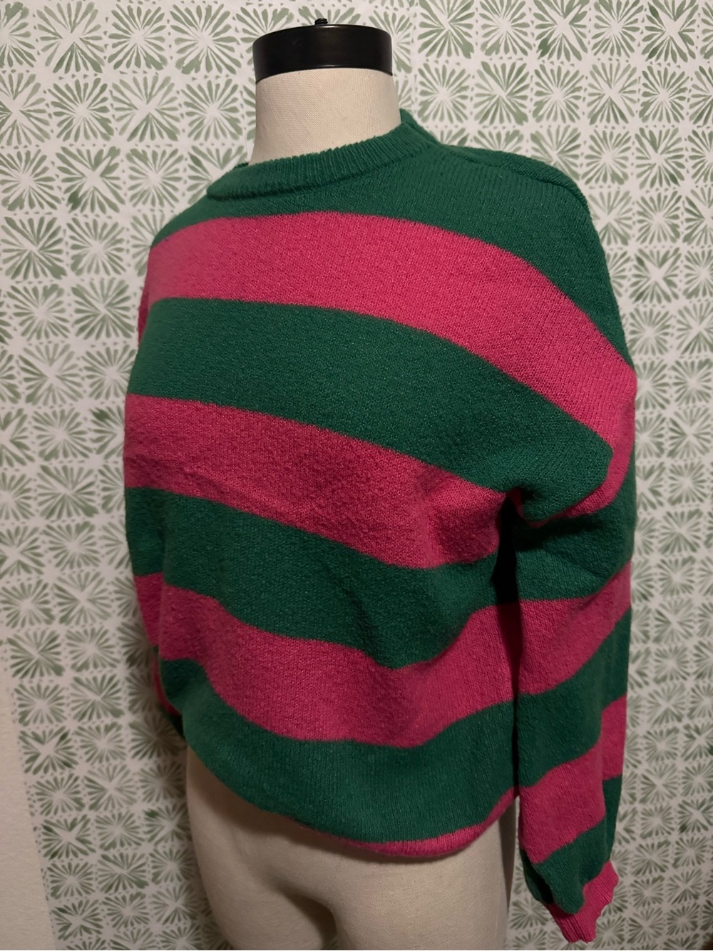 Women’s Green and Pink Striped Sweater